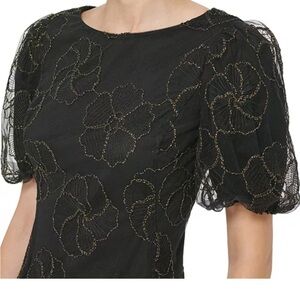 DKNY Women's Floral-Embellished Puff-Sleeve Dress